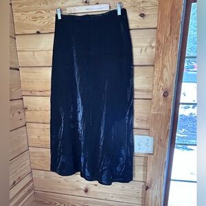 Vintage Crystal Fashions Black Satin Midi Slip Skirt Bias Cut Minimalist Shimmer